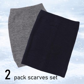 Bamery Kids Knit Scarf Boys Girls Neck Warmer Soft Warm Infinity Scarf Neck Gaiter for Fall Winter 2-Pack (Navy+Gray)