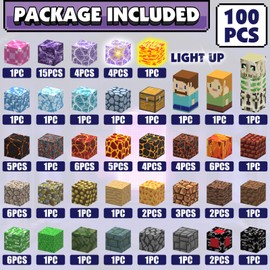 100Pcs Magnetic Blocks Building Blocks Set 1 Inch, Light Up Magnet Blocks Stacking Toys Building Blocks for Kids Boys Girls 3 4 5 6 7 8 9 10 Year Old Christmas Birthday Gifts