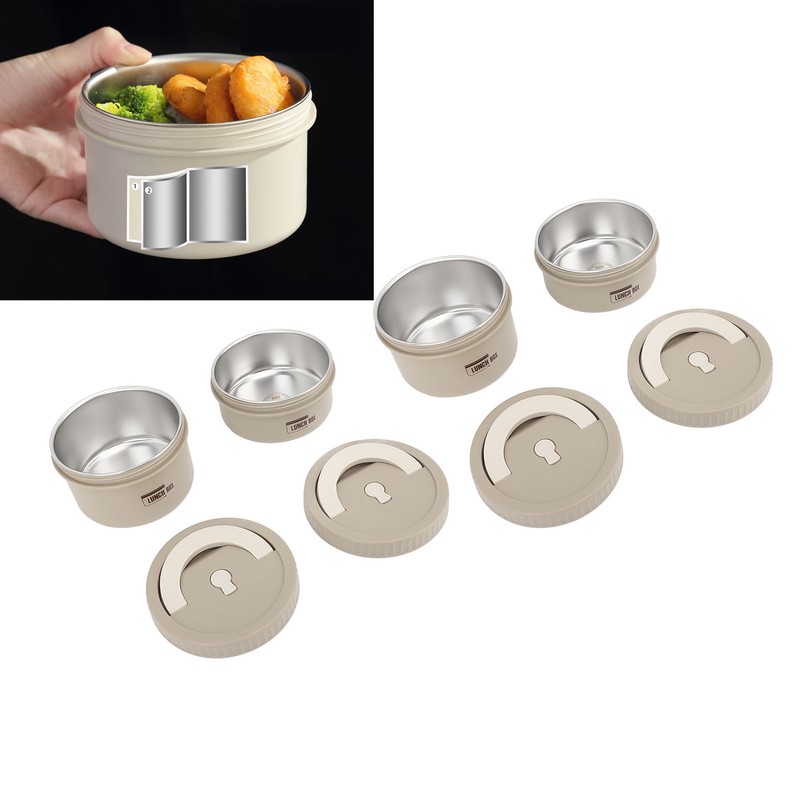 Bento Box Round Lunch Box Coffee Brown Stainless Steel Leakage