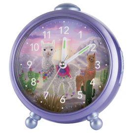 ATRIUM Children's Alarm Clock Girls Livi & Pedro Alpaca Lama Purple Lilac Analogue Quartz without Ticking with Light and Snooze A932-8