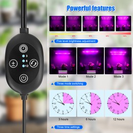 Grow Light for Indoor Plants, USB LED Grow Lamp, Waterproof Grow Light with 3/6/12H Timer Switch for Indoor Plants Seeding Veg Flower Growing Lamp