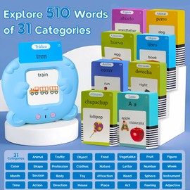 HALCONTORNO English & French Flash Cards - Pocket Speech for Toddlers 3-12, Talking Flash Cards for Kids, 510 Sight Words of 31 Varieties, Sensory Toys for Kids with Autism, Travel Activities (Blue)