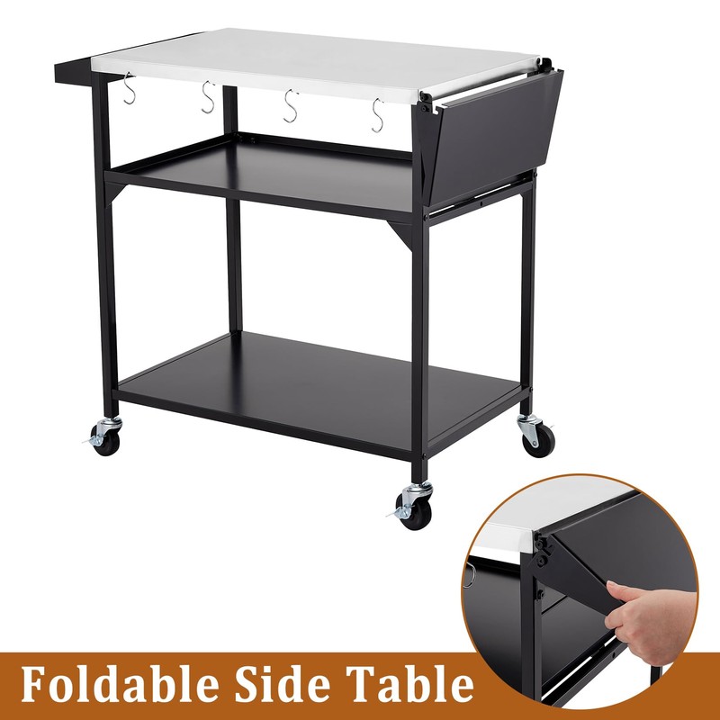 GarveeLife Outdoor Grill Table Cart with 4 Wheels, Stainless Steel