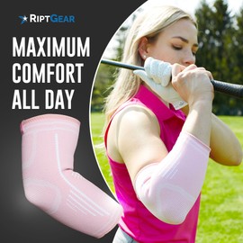 RiptGear Elbow Compression Sleeve - Elbow Brace for Men and Women - Elbow Sleeve for Tendonitis, Tennis Elbow, Golfers Elbow, Bursitis, Elbow Support Treatment for Joint Pain (Medium, Pink (1 Pack))