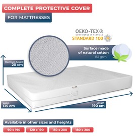 WRAPPYBAG Bed Bugs Mattress Protector - Mattress Cover - Zipped Mattress Protector - Waterproof - Cotton Surface - Double Size