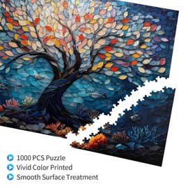 PPANGI 1000 Pieces of Wooden Jigsaw Puzzle Tree of Life Puzzle, Tree of Life on top of Colorful Ocean Coral Scene,Impossible Hard Difficult Challenging Jigsaw Puzzles for Adults,Colorful Mosaic