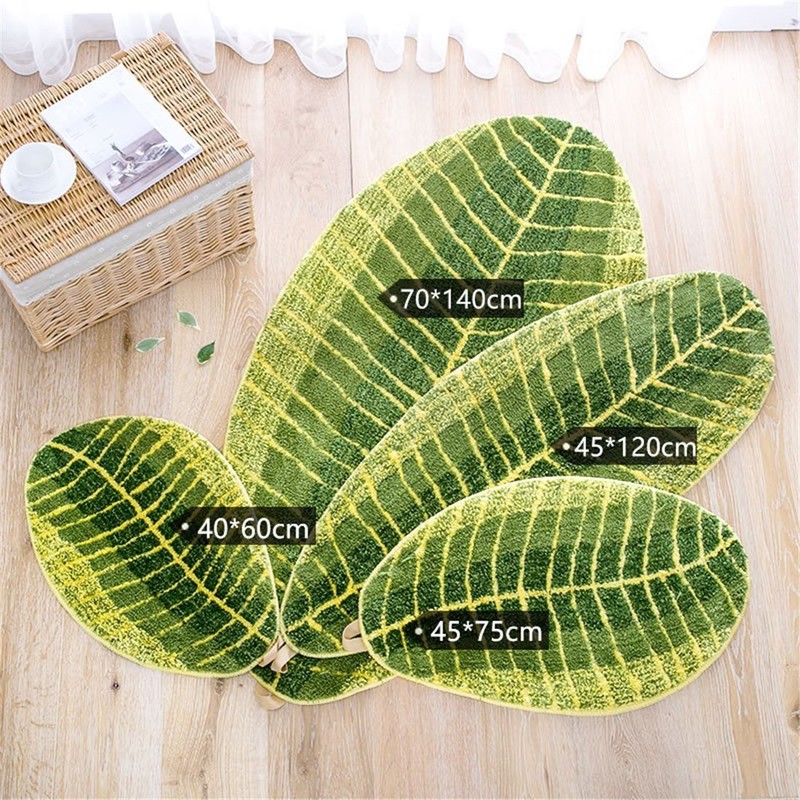 JameStyle26 - Non-Slip Bathroom Rug Green - Palm Leaf Pattern