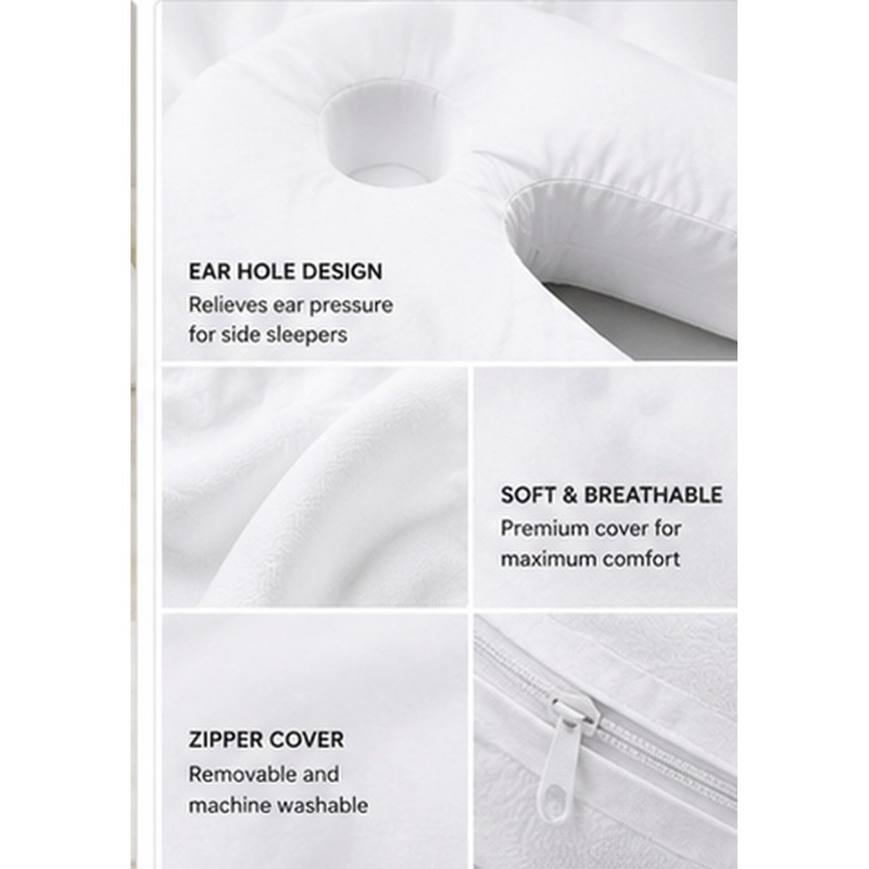Side Sleeper Pillow with Ear Hole – U-Shaped Neck and