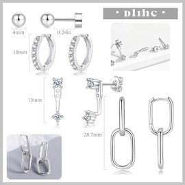 Sterling Silver Earrings for Women |Small Hoop Earrings Cubic Zirconia Huggie Earrings - 4 Pairs Hypoallergenic Earrings Stud Earrings Cartilage Earring for Women