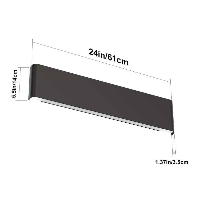 Aipsun 20W/24in Rectangular LED Black Modern Wall Sconce Horizontal Up