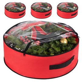 3 Pack Christmas Wreath Garland Storage Bag, Waterproof Holiday Décor Xmas Decorations Ornaments Storage Bags With Zippers and Handle Red