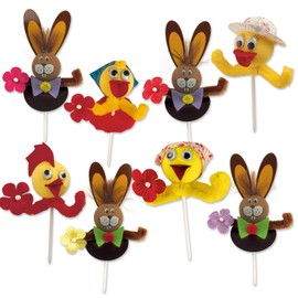 Günthart 20 Chenille Easter Stickers, for Easter Time, Various Designs, Rabbits and Chicks with Hats, Bows and Flowers, Matching Decoration for Cakes and Cakes, Simply Insert