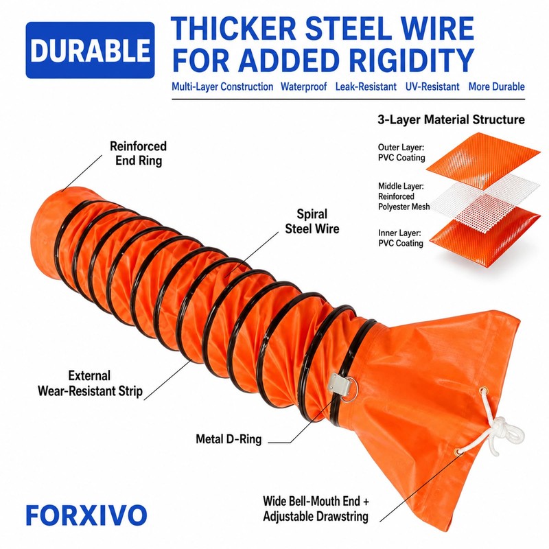 8 Inch Flexible PVC Duct Hose, 25 FT Orange Exhaust