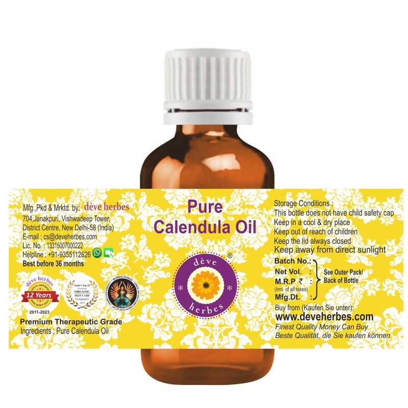 Deve Herbes Pure Calendula Oil (Calendula officinalis) Natural Therapeutic Grade