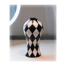 Modern Geometric Polyresin Handmade Vase, Nordic Style Decorative Centrepiece, Living Room Table Decor (Black/Whith002)
