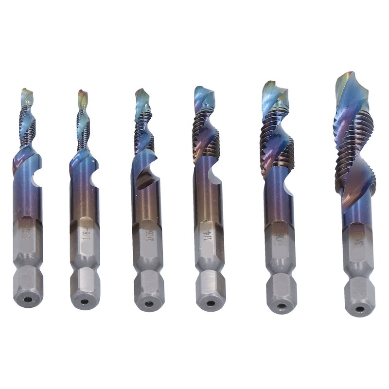 6Pcs Spiral Tap Drill Multifunctional HighSpeed Steel Hex Shank Drill