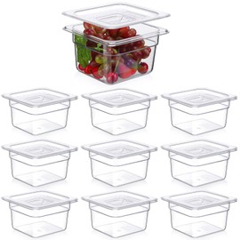 Sieral Clear 1/6 Size Food Pan Restaurant Containers with Lids Square Cambro Food Storage Polycarbonate Salad Bar Containers Commercial Hotel Pans for Kitchen Food Prep (10 Pcs,4 Inch, 1.5 Quart)