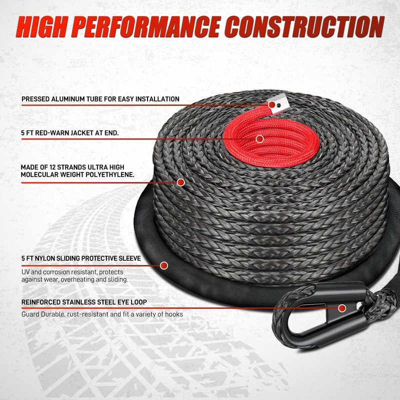 Nilight Synthetic Winch Rope, 3/8 Inch x 82 FT 25000