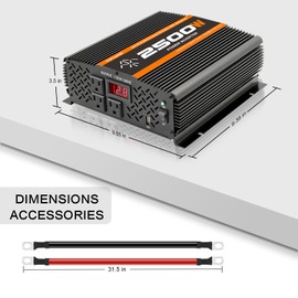 TVNIKD 2500 Watt car Power Inverter 12V to 110V /120V, 2000+ watt invertor for RV semi Trucks Vehicles 12V to 110V Converter with 3 AC outles and LCD Screen - 2500W