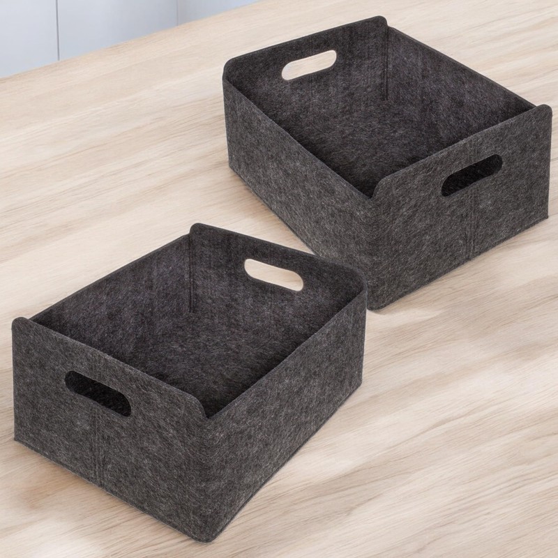 MIJOMA Set of 2 Felt Storage Boxes, Dark Grey, Foldable