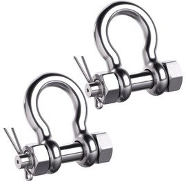Riayer 3/8" Bow Shackle (Pin 3/8", Jaw 1/2") 2-Pack, 316 Stainless Steel Marine Grade Anchor Shackle with Cotter Pin, Heavy Duty Boat Rigging Shackle