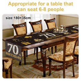 70th Birthday Glitter Table Runner, Black Gold 70th Birthday Decorations for Men Women, Number 70 Table Centrepiece Decoration for 70th Birthday Party Favor Photo Booth Props, 180x35cm