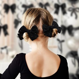 YanJie 2PCS Lace Hair Bow Clips 4’’ Black Alligator Barrettes Bows with Rhinestone Baby Girl Hair Accessories for Infant Toddler Kids Teen Girls