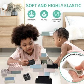 ROHSCE Silicone Blocks for Toddlers 1-3, Montessori Educational Toy Soft Baby Blocks, Large Sensory Stacking Toys for Preschool Learning Creative Play, 24PCS