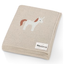 Bleu La La Unisex Baby Blanket for Girls and Boys 100% Cotton Buttery Soft Cozy Receiving Swaddle Crib Stroller Blanket for Shower Gift Registry for Newborns, Infants, Toddlers (Unicorn - Cream)