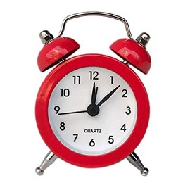SHISI Mini alarm clock cute cartoon round portable metal clock family travel and exam alarm ticking (red)