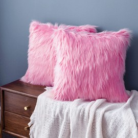LIGICKY Luxury Series Soft Faux Fur Cushion Cover Decorative Square Plush Pillow Case Throw Pillow Cover for Couch Sofa Bed (Rose Red, 18 x 18 Inch)