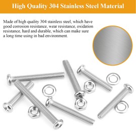 65 Pieces M6 x 30/25/40/45/50mm Machine Screws Nuts Washers Set, Sutemribor M6 Long Screws, M6 Phillips Pan Head Machine Screws Nuts Washers Assortment Kit, 304 Stainless Steel, Fully Threaded