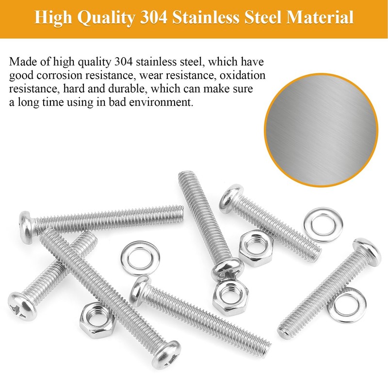 65 Pieces M6 x 30/25/40/45/50mm Machine Screws Nuts Washers Set,