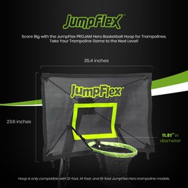 JumpFlex PROJAM Hero Basketball Hoop and Net Flexible Attachment Game for JumpFlex Trampolines with Soft Basketball, Black and Green