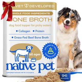 Native Pet Bone Broth for Dogs and Cats - Made with Real Beef Bone Broth, Dog Food Toppers for Picky Eaters - Provides Extra Hydration & Nutrition for Joint Strength, Immunity & Heart Health-96 Scoops