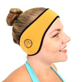 SwimCell Neoprene Swimming Headband - Ear Protection for Swimming - Reversible and Adjustable Ear Covers - Swim Ear Protection - 4mm Neoprene Ear Band for Men and Women - Orange