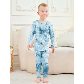 Jimonda Kids Toddler Soft Rayon From Bamboo Pajamas Long Sleeve Boys Girls Sleepwear Outdoor 4pcs Set Tops&Pants Casual Tie Dye Pj(Blue&Green,7-8Y)