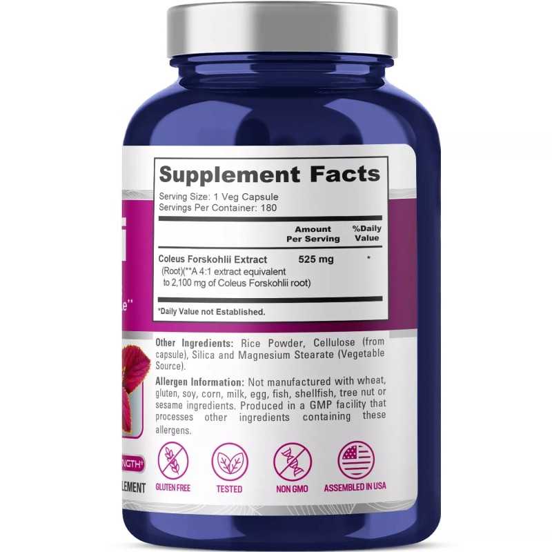 NusaPure Forskolin 2100mg Per Veggie Caps - 180 Capsules (Non-GMO