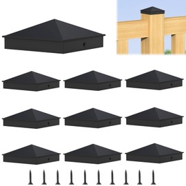 4x4 Post Caps, 10 Pack Aluminum Pyramid Caps for (Actual 3.5" x 3.5") Wood Posts, Black Fence Post Caps, Matte Post Covers for Fence, Deck, and Mailbox