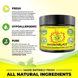 JockItchBLAST - Crema para picazón jock a base de plantas con fórmula extra fuerte - Mezcla segura, de acción rápida y suave 100% natural...