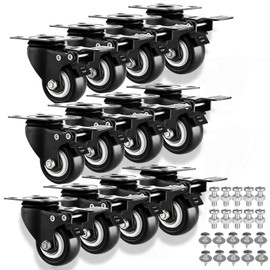 2" Casters Set of 12 Heavy-Duty Industrial Caster Wheels with Brake PU No Noise Wheels with Double Locking and Double Ball Bearing Swivel Locking Casters for Workbench, Furniture, Plate Castors Black
