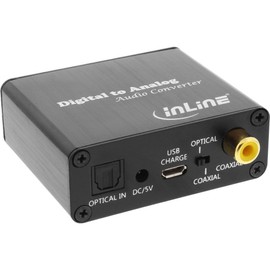 InLine 65002K Audio Convertor Digital to Analog / Toslink and Cinch Input to Cinch Stereo Output / USB-Powered