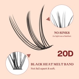 Higu clace 320PCS Lash Clusters D Curl 10D+20D 0.07/0.10mm 9-16mm DIY Individual Lashes Cluster Wispy Lash Clusters Matte Black Natural Look DIY Eyelashes at Home (10D+20D 0.07/0.10D-9-16MIX)