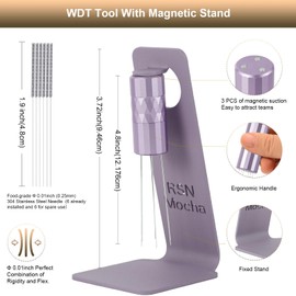 RSNMocha WDT Tool Espresso Distribution Tool, Coffee Distribution Tool with Magnetic Stand, Espresso Accessories with 6 Extra Diameter 0.25 mm Stainless Steel Needles for Barista - Chalk Violet