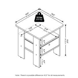 Furinno Andrey End Table Nightstand with Bin Drawer, White/Black