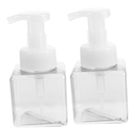 Housoutil 2pcs Square Press Pump Bottles Foaming Containers for Travel Toiletries Reusable Liquid Dispensers for Face Wash and Hand Soap Petg Material