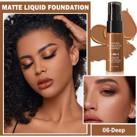 QIUFSSE Concealer Full Coverage Foundation for Mature Skin,Oil Control Matte 2 in 1 Concealer liquid Foundation Makeup Waterproof Base De Maquillaje Alta Cobertura-06 Deep