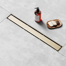 LISEEGO Linear Shower Drain 12 Inch Gold, Shower Drain with 2-in-1 Tile Insert Panel, Brushed AISI 304 Stainless Steel Linear Drain for Fast Drainage, Floor Drain for Bathroom, Kitchen, Garage & More