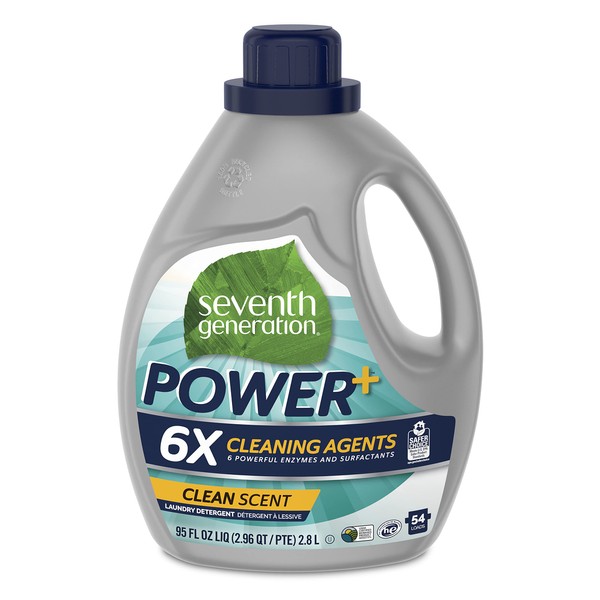 Seventh Generation Laundry Detergent, Power Plus, Free & Clear, 54 Loads, 95 Oz