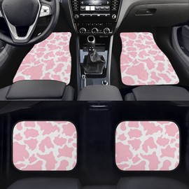 Suobstales Pink Cow Print Auto Floor Mat Full Cover Set, Printed Car Floor Mat Carpet Rubber Car Floor Mats for Comfortable